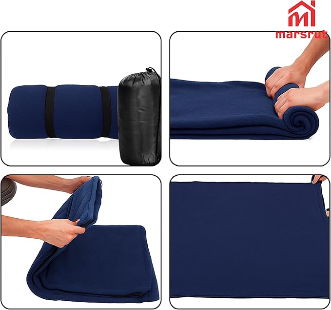 Fleece Sleeping Bag Liner for Cold Weather, 75 x 31 In, Insert Liner for Travel Sheet Sleep Sack with Zipper, Thin Camping Pad, Warmth Lightweight Thermal Blanket for Winter Outdoor Adults Unisex Blue