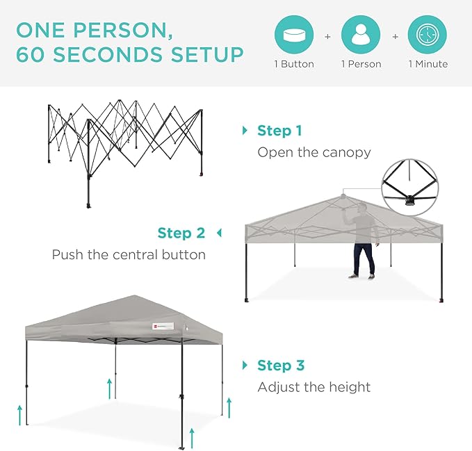 Best Choice Products 8x8ft Pop Up Canopy Tent, Outdoor Shade, 1 Person 1 Minute Set Up, Carry Case, 4 Weight Bags - Light Gray