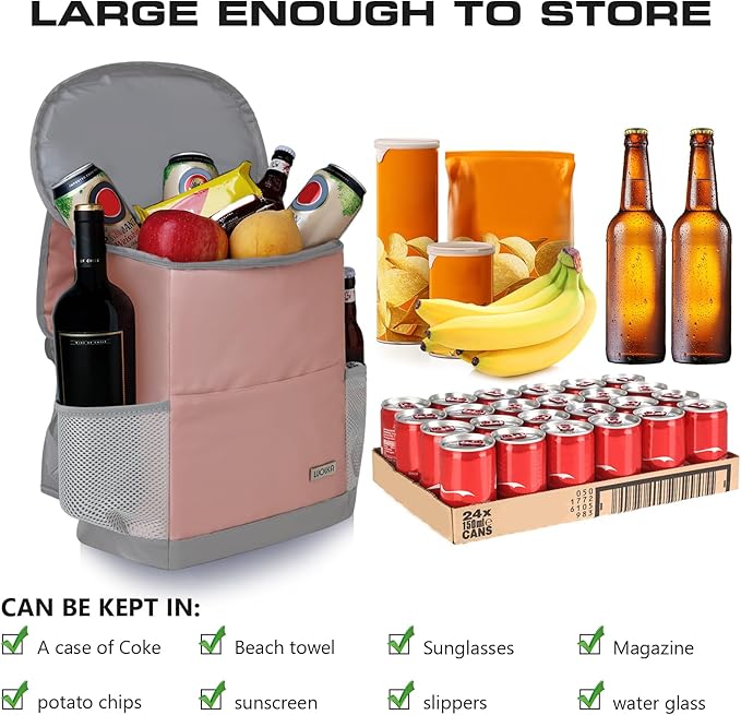 Insulated Cooler Backpack Outdoor - Leak Proof Backpack Cooler 30 Cans, Waterproof Lightweight Cooler Bag for 12h Hot/Cold Retention - Soft Cooler for Travel, Camping, Beach, Lunch