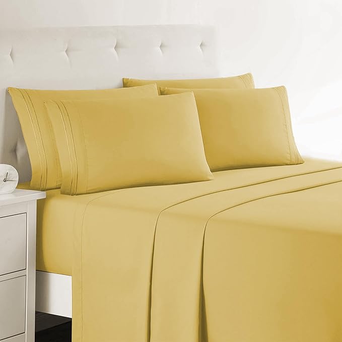 Clara Clark Twin Sheets, 5 Piece Set - Hotel Luxury Sheets for Twin Size Bed, Super Soft Bedding Set, Twin Size, Yellow