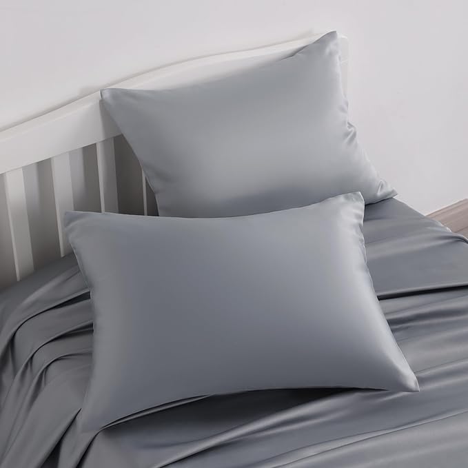 NTBAY Zippered Silk Satin Toddler Pillowcases - 2 Pack Hidden Zipper 13x18 Pillowcases - Luxury and Silky Baby Travel Pillow Covers, Silver Grey