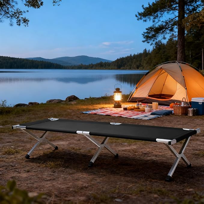 Camp Bed, Portable Folding Camping Cot for Adults,Indoor Outdoor Portable Sleeping Cot for Hiking, Camping with Carrying Bag Army (Black)
