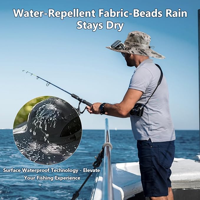 Outdoor Wide Brim Sun Hat with 2 Solar Powered Fan, Bucket Hat for Men Women, Fishing, Gardening & Beach Hat for Men