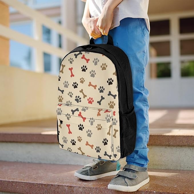 Supdreamc Lightweight Daypack Backpack for Trekking Work Running, Big Capacity Multipurpose Anti-Theft Bookbag, Dog Bones Paw Prints Cream Business Computer Bag