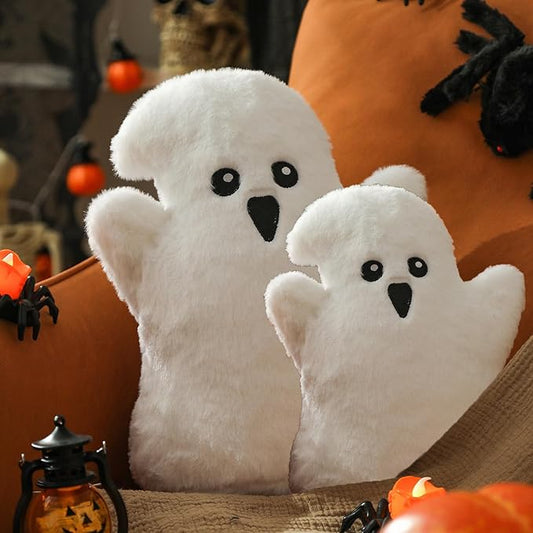 YRXRUS Ghost Pillows, Halloween Ghost Shaped Throw Pillows Set of 2, Boo Pillows Room Decor, 10x13&7x10 Inches Soft Faux Rabbit Fur Cushion