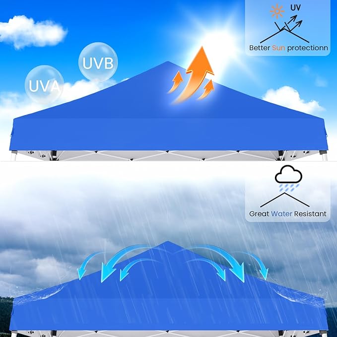 Pop-up Canopy Tent,Portable Outdoor Canopy for Parties Camping,Slant Legs Folding Tent,Sports Shelter,Beach Tent,Base 10x10 Top 8x8,3 Adjustable Height(Blue)