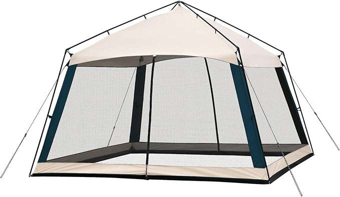 12 x 12 FT Camping Screen Tent for 8-10 Person, Easy Setup Screen House with UV 50+ Sun Protection & Mosquito Net for Camping, Backyard, Picnic, Patio Outdoor Beige & Navy