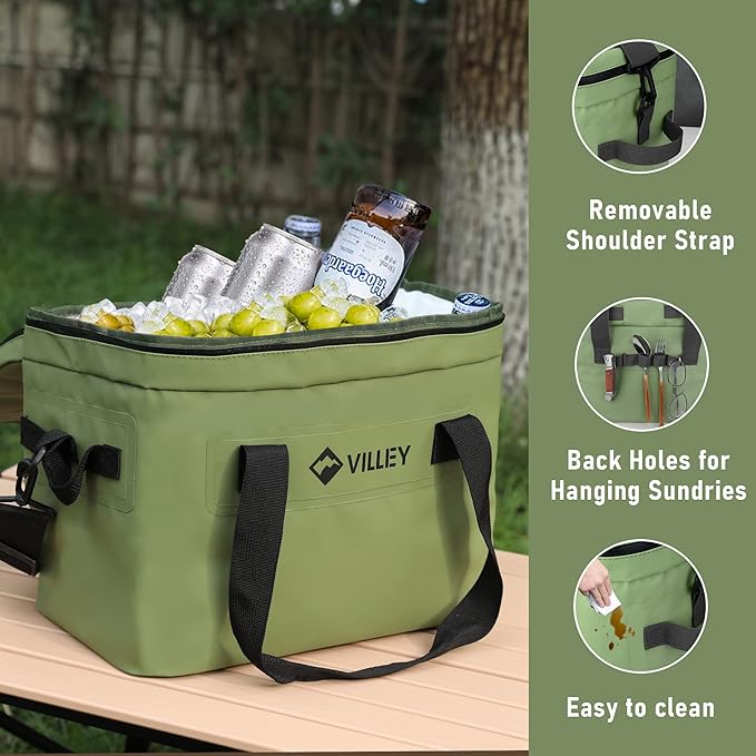 VILLEY Cooler Bag, 30 Cans Insulated Soft Cooler Bag, Large Beach Cooler with Removable Shoulder Strap, Keep Cold/Keep Fresh/Keep Warm, Portable Soft Sided Cooler for Camping Trip Picnic, 20L