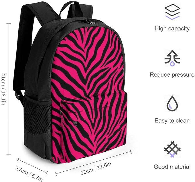 Rucksack Multipurpose Anti-Theft Big Capacity Shoulder Bag, Pink Black Zebra Travel Hiking Camping Rucksack With Side Pockets