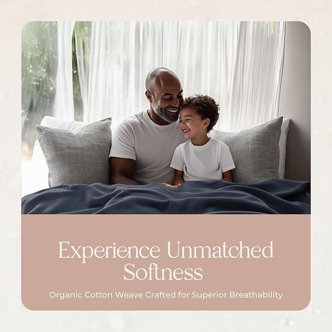 100% Organic Cotton Blanket - GOTS & Fairtrade Certified Organic Cotton Throw Blanket for Bed with Soft Warm & Breathable Single Knit Weave - Great as Bedspread or Coverlet (Mineral, King/Cal King)