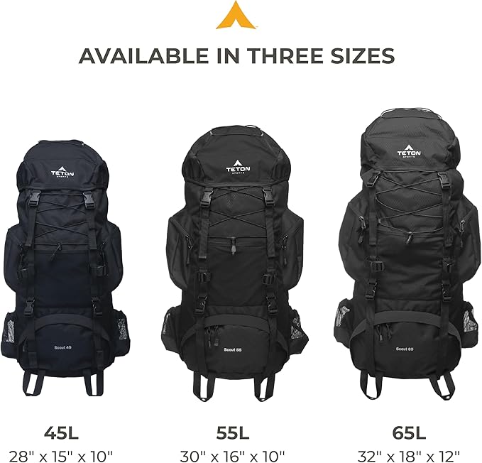 Teton 55L Scout Internal Frame Backpack for Hiking, Camping, Backpacking, Travel, Rain Cover Included, Huckleberry