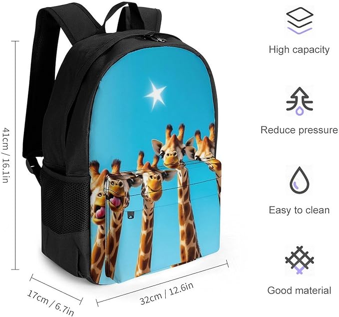 Supdreamc Polyester Daypack Backpack for Trekking Picnic Walking Cycling, Large Capacity Anti-Theft Multipurpose Shoulder Bag, Giraffe Selfie Casual Daypack