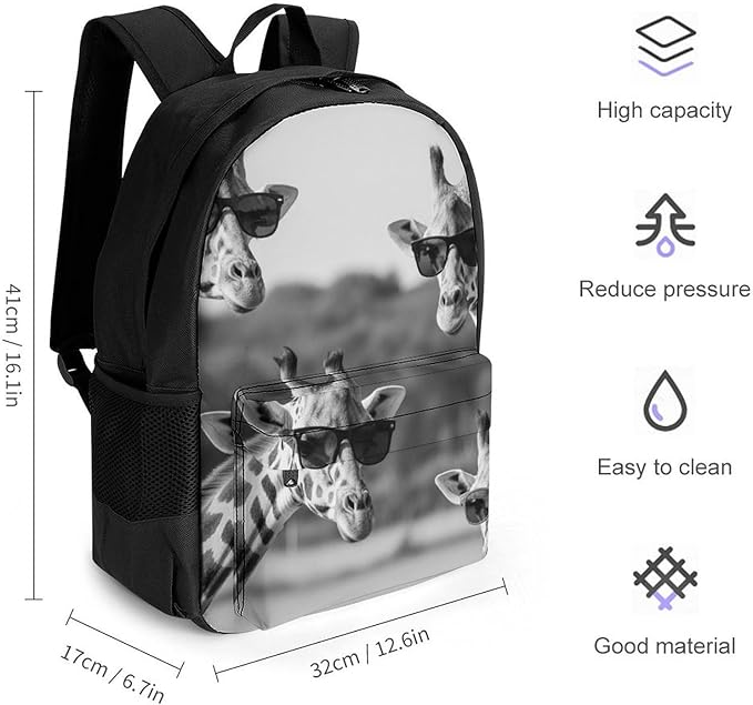 Men Women Lightweight Funny Giraffes Family Set Casual Daypack Large Capacity Bookbag With Adjustable Shoulder Straps for Gym Business Bicycle