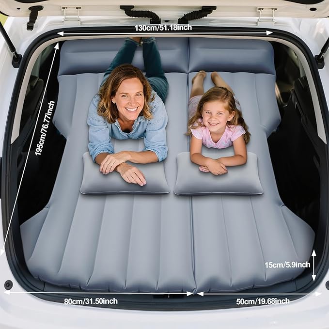 SUV Air Mattress, Car Air Mattress Compatible with Tesla Model Y, Camping Bed for Car Backseat, Inflatable Sleeping Pad with Pump, Truck Jeep Travel Bed for Camping Road Trip (Grey)
