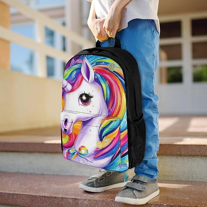 Supdreamc Adults Lightweight Colorful Rainbow Unicorns Rucksacks Large Capacity Bookbag With Adjustable Shoulder Straps for Trekking Outdoors Bicycle