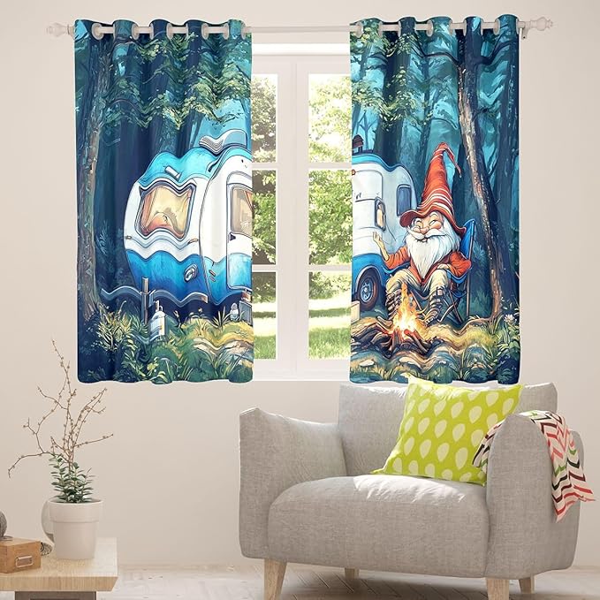 Erosebridal Happy Camping Window Curtains 42" Wx90 L Gnome Blackout Curtains for Bedroom Living Room,Rustic Camper Window Treatments Country Farmhouse Woodland Tree Drapes Decor 2 Panels