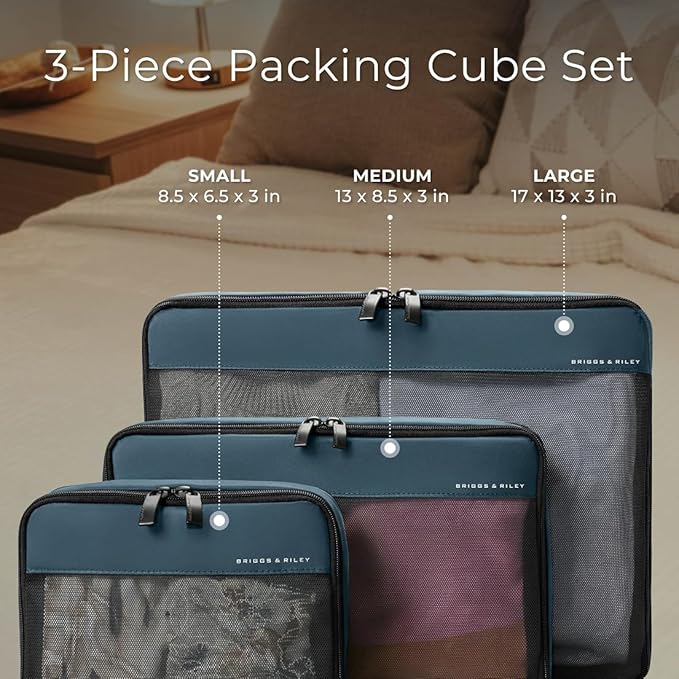 Briggs & Riley Compression Packing Cube Set - Bag Organizer for Check In Suitcase & Luggage, For Women & Men, Pack Accessories for Vacation - Travel Must Haves Collection, 3-Piece, Ocean