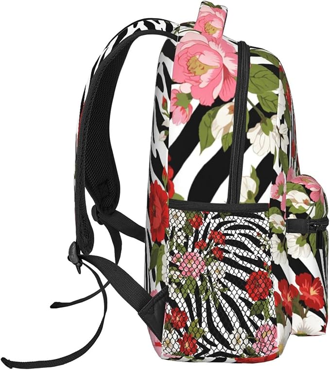 Rucksacks Multipurpose Anti-Theft Big Capacity Bookbag, Cheetah Leopard Print Floral Pattern White Travel Hiking Camping Rucksack With Padded Straps