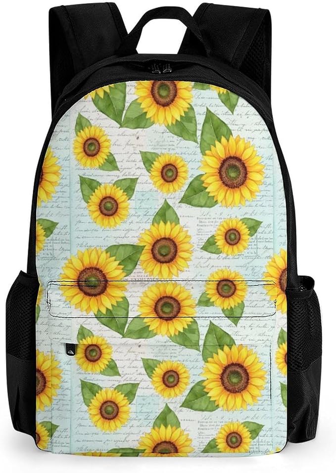 Rucksack Multipurpose Anti-Theft Big Capacity Shoulder Bag, Vintage Sunflower Travel Hiking Camping Rucksack With Side Pockets