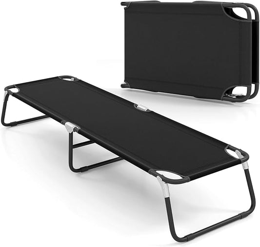 GYMAX Folding Camping Cot, Portable Ultralight Compact Sleeping Cot Bed for Adults with Oxford Fabric, for Outdoor Travel Backpacking Hiking Patio Home Office, 330LBS (1, Black)