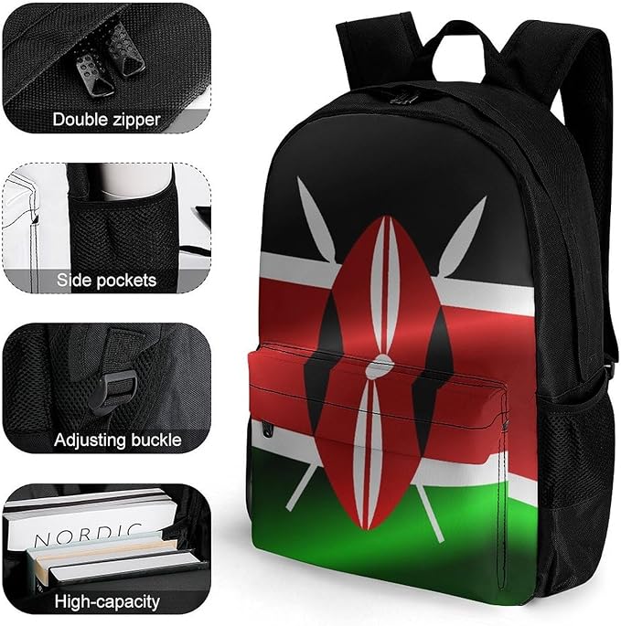 Lightweight Daypack Backpack for Sports Travel Running, Large Capacity Multipurpose Anti-Theft Bookbag, Flag Of Kenya Laptop Backpack Daypack