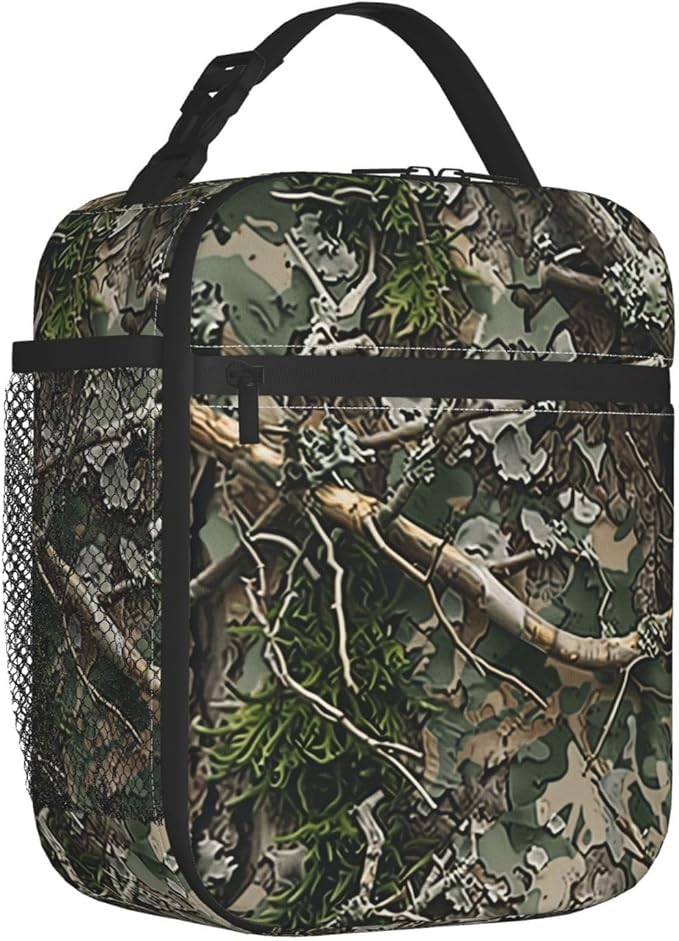 Reusable Camo Lunch Box for Kids Girls Boys Women Adult, Insulated Realistic Camouflage and Woodland Lunch Bag,Polyester Cooler Handbags Case for School Picnic Work Travel Beach or Hiking