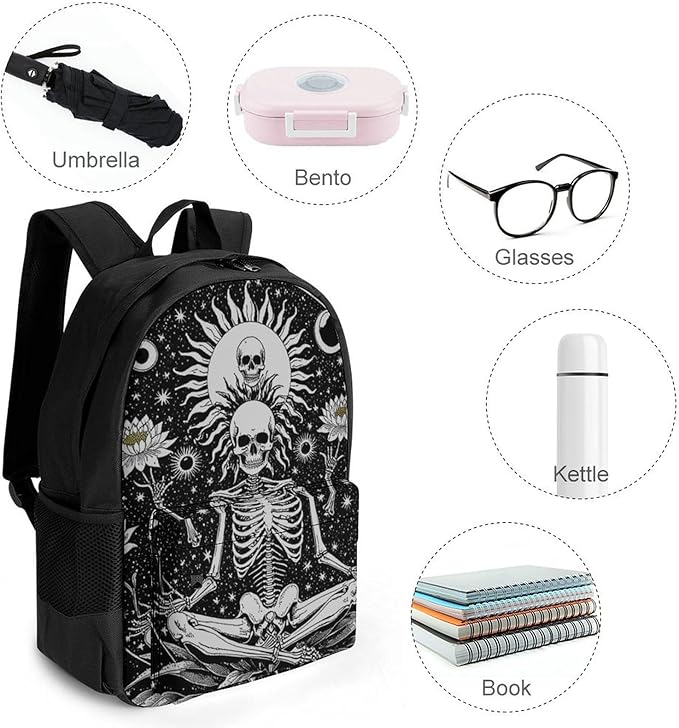 Supdreamc Adults Lightweight Seven Star Meditation Skeleton Skull Black Shoulder Book Bags Big Capacity Shoulder Bag With Adjustable Shoulder Straps for Trekking Work Walking Cycling