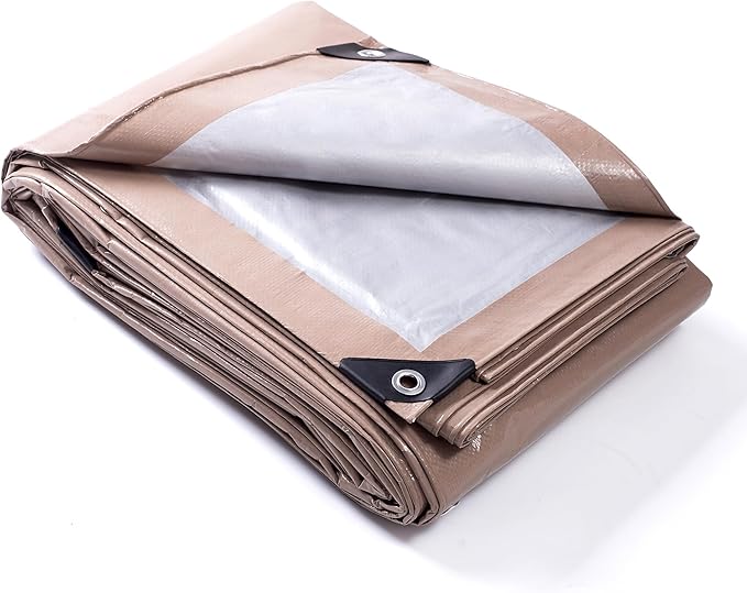 GUARD SHIELD Tarp 16x20 Feet Waterproof Tan/Silver Tarps 8Mil Multi Purpose UV Resistant Cover for Outdoor,Camping,Tent,Boats