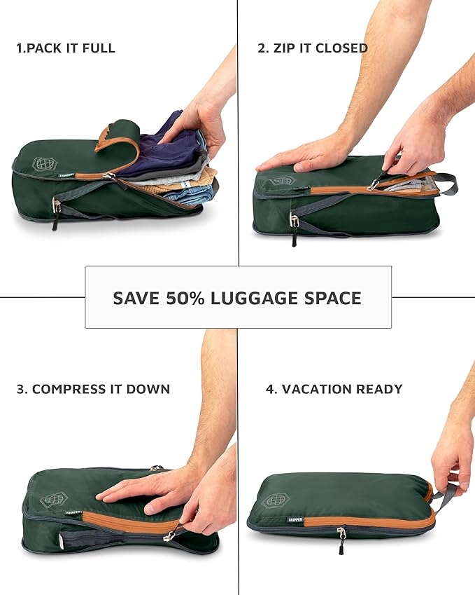 Compression Packing Cubes Set for Carryon Suitcases- Lightweight, Durable Clothes Organizer
