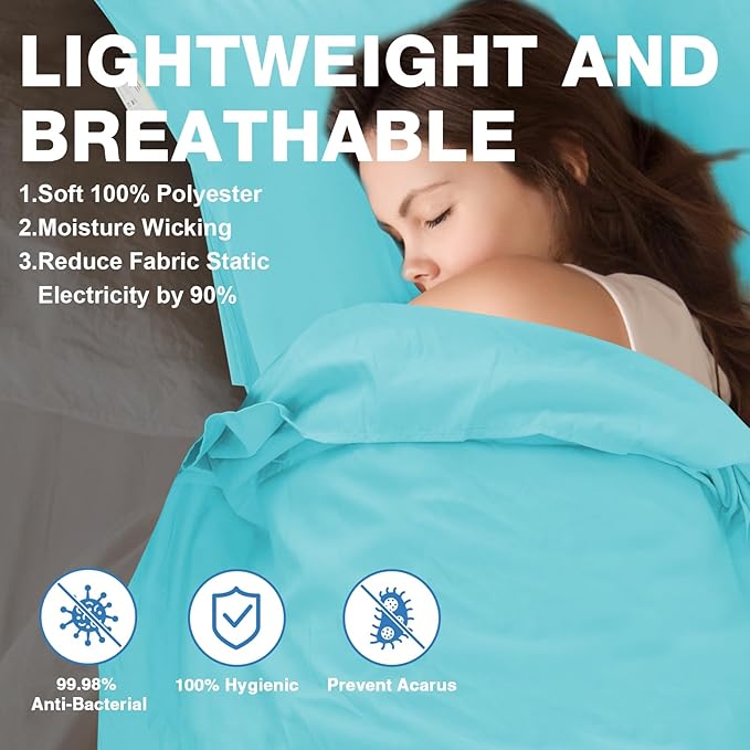 Sleeping Bag Liner, Sleep Sack Travel Sheets, Two-Way-Zipper Expose Feet Separately, Lightweight for Single, Backpacking,Hotels & Hostels, Camping, Travel, Business