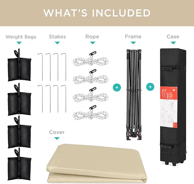 Best Choice Products 12x12ft Pop Up Canopy Tent, Outdoor Shade, 1 Person 1 Minute Set Up, Carry Case, 4 Weight Bags - Sand