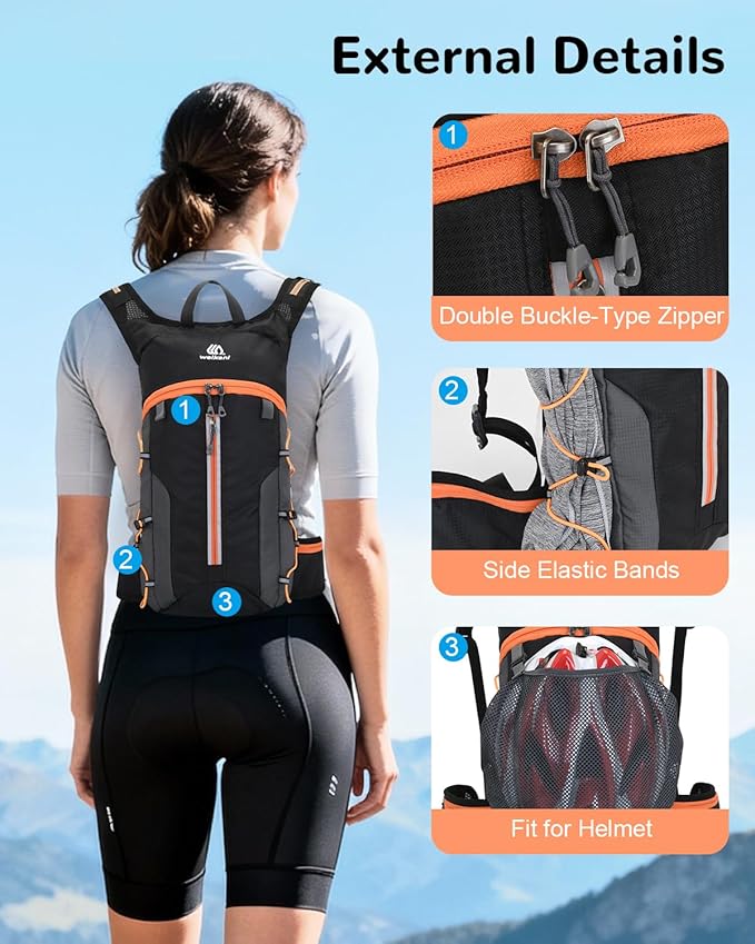 Foldable Cycling Backpack for Men Women, Small Packable Waterproof Hiking Daypack with Waist Belt, 6L Lightweight Mountain Bicycle Backpack fit Helmet for MTB Biking Skiing Climbing, Orange