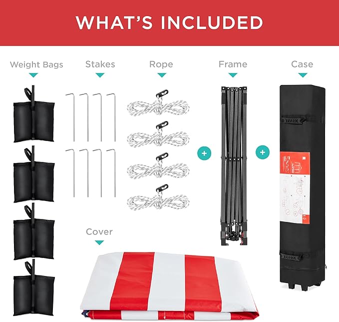 Best Choice Products 8x8ft Pop Up Canopy Tent, Outdoor Shade, 1 Person 1 Minute Set Up, Carry Case, 4 Weight Bags - American Flag