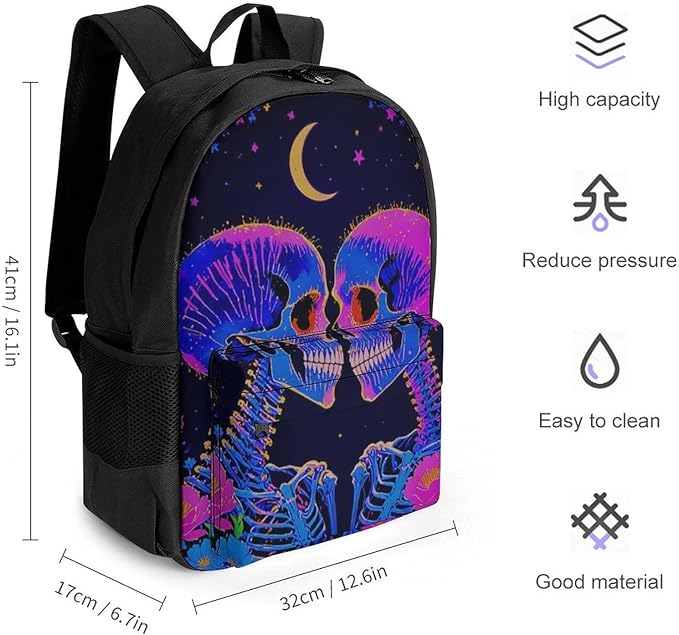Rucksacks Multipurpose Anti-Theft Big Capacity Bookbag, Psychedelic Skeleton Love Art Travel Hiking Camping Rucksack With Padded Straps
