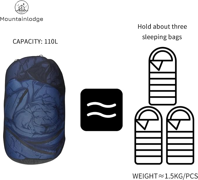 MOUNTAINLODGE Storage Sack for Sleeping Bag 110L Polyester and Mesh Extra Large Capacity for Sleeping Bag Hiking,Travelling and Camping