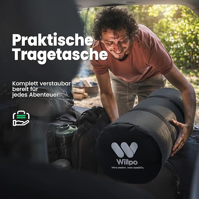 Willpo CertiPUR-US Memory Foam Camping Mattress with Travel Bag and 2 Interchangeable Covers, Lightweight Portable Sleeping Pad for Tents, Guest Beds, Home