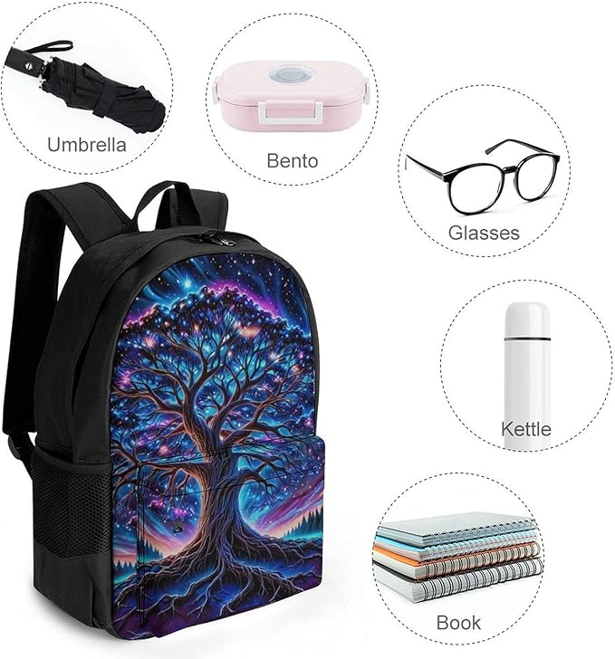 Supdreamc Daypack Backpack Anti-Theft Multipurpose Big Capacity Bookbag, Magical Universe Tree Of Life Art Business Computer Bag With Side Pockets
