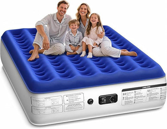 Queen Air Mattress with Built in Pump Luxurious Comfort Raised Inflatable Mattress Queen Airbed Blow Up Mattress for Home and Guests Air Bed 2 Mins Fast Inflate/Deflate 660 lbs Max