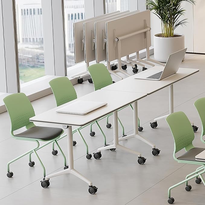 2Packs 61 Inch Folding Conference Table 5.09 FT Space-Saving Training Classroom Table,Heavy-Duty Meeting Table for Office Events,Easy Storage Design, Rectangular Table with Durable Legs White