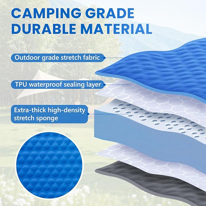 Self Inflating Double Sleeping Pad for Camping with Electric Pump 4 Inch Ultra Thick Memory Foam 2 Person Inflatable Sleeping Pad All Season Full Size Portable Camping Mattress for Travel, Tent (Blue)