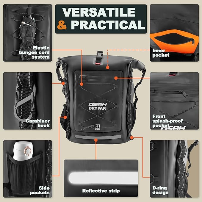 Waterproof Backpack Dry Bag 25L/35L/55L/85L – Heavy Duty Roll-Top Hiking Backpack Sack Keeps Gear Dry for Travel, Kayaking, Boating, Camping, Rafting and Fishing