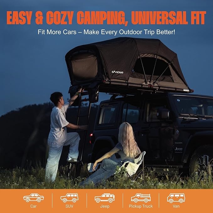 ILANDER Rooftop Tent Hardshell for SUV Van Jeep Truck, Aluminum Alloy Car Rooftop Tent, Waterproof and UV-Resistant Overland Roof Tents Camping for 2-3 Person