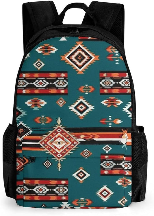 Supdreamc Lightweight Rucksack for Sports Travel Running, Big Capacity Multipurpose Anti-Theft Bookbag, Ethnic Aztec Geometric Indiana Western Southwest Pattern Travel and Sport Backpack Rucksack