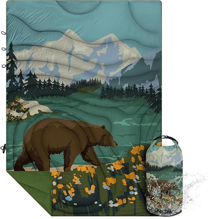 Camping Blanket Puffy - Outdoor Stadium Blanket Wearable, Lightweight, Packable, Machine Washable Camping Quilt for Traveling, Picnic, Beach, Party