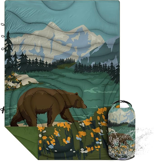 Camping Blanket Puffy - Outdoor Stadium Blanket Wearable, Lightweight, Packable, Machine Washable Camping Quilt for Traveling, Picnic, Beach, Party