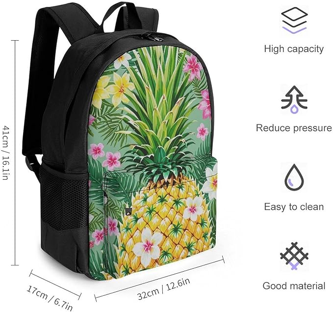 Supdreamc Daypack Bookbag Multipurpose Anti-Theft Big Capacity Carry On Bag, Hawaiian Pineapple Flowers Floral Travel Hiking Camping Rucksack With Padded Straps