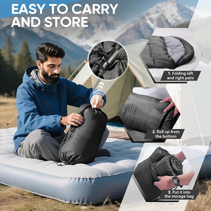 OBTANIM Sleeping Bags Portable Waterproof Camping Sleeping Bag for Adults Kids 4 Seasons Cold Weather or Warm Backpacking Hiking Mountaineering Indoor Outdoor Use