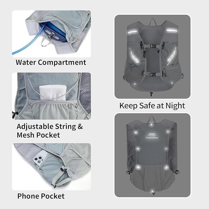 Lightweight Running Vest for Women and Men Hydration Backpack Pack with 1.5L Water Bladder Bag Running Gear Accessories for Hiking Trail Cycling Marathon
