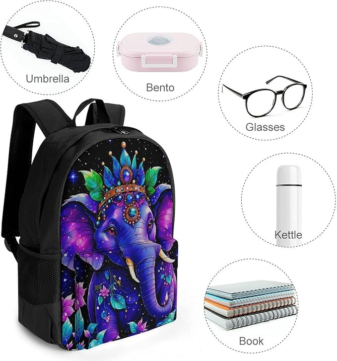 Rucksacks Lightweight Multipurpose Anti-Theft Tribal Elephants Flowers Shining In The Dark Art Shoulder Bag Big Capacity Traveling Camping Backpack With Side Pockets