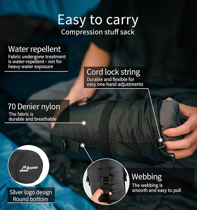 Litume All Season Fleece Sleeping Bag Liner Adds Up to 27°F/ 15°C, Lightweight Mummy Sleeping Sack for Cold Weather and Winter Backpacking, Camping, Traveling with Drawstring Hood and Stuff Sack E629